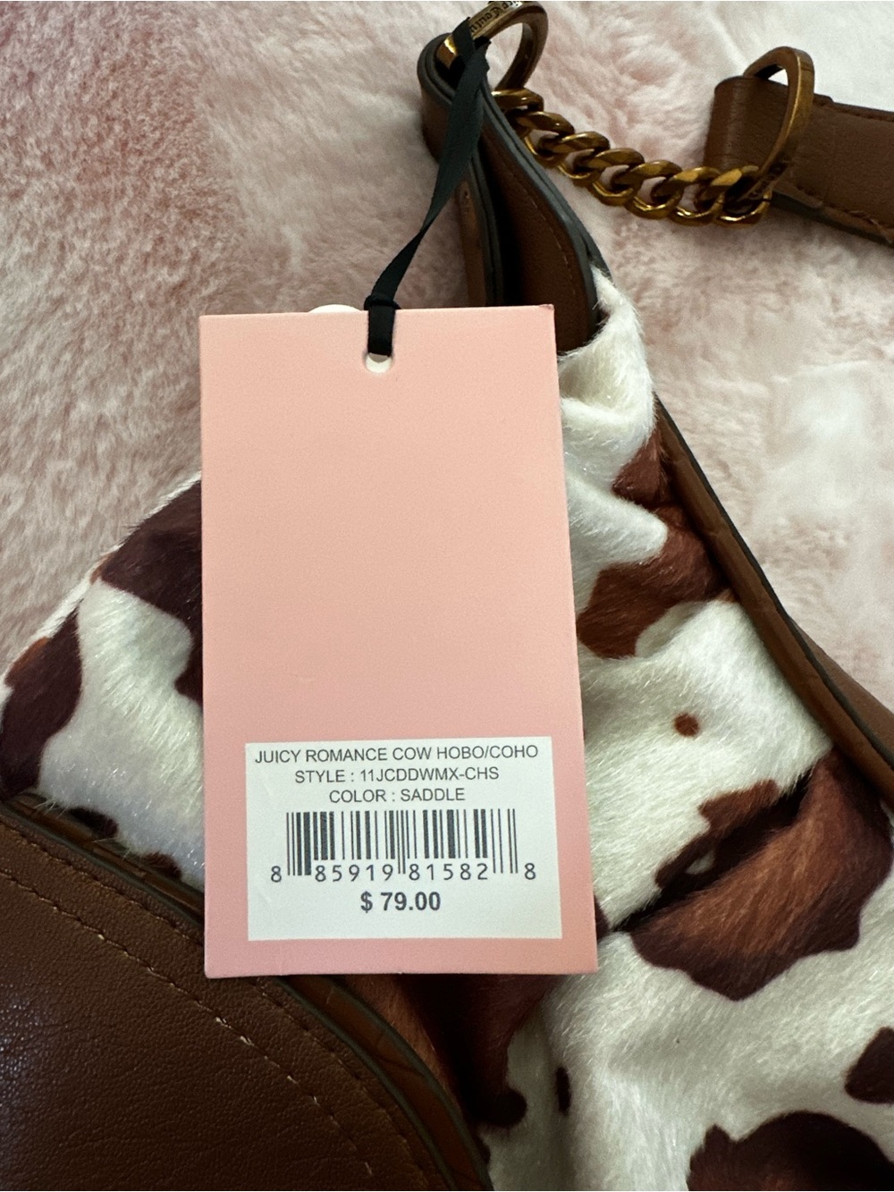 Saddle Brown Cow Print Hobo Shoulder Purse - Juicy Couture NWT - Picture 3 of 5